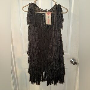 mittoshop Charcoal Knit Fringe Vest. NWT. Size Med